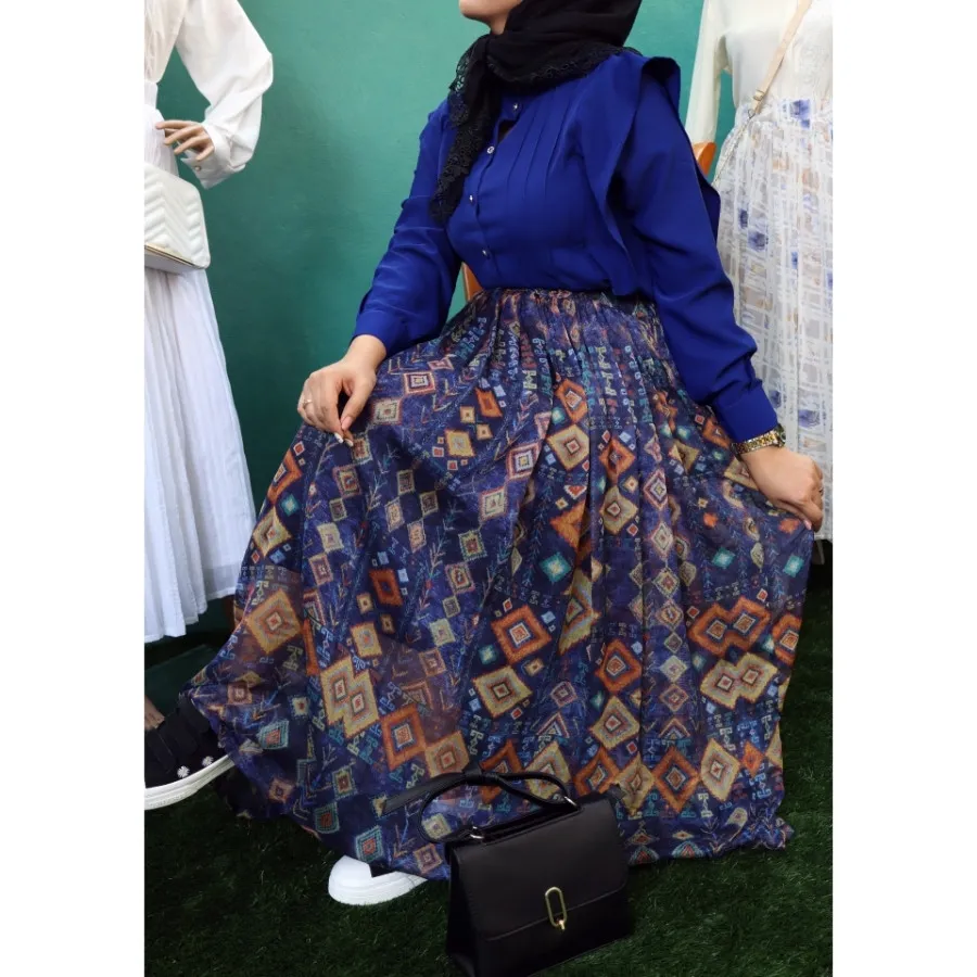 دامن حریر زنانه بلند آبی