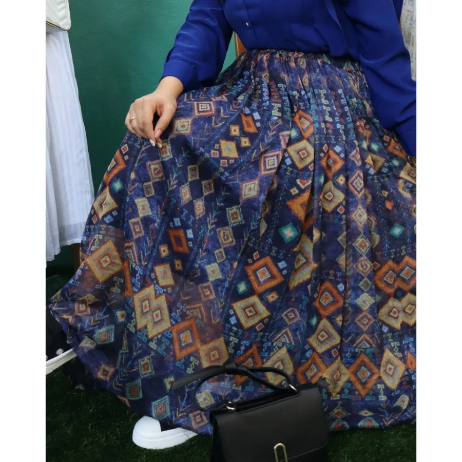 دامن حریر زنانه بلند آبی