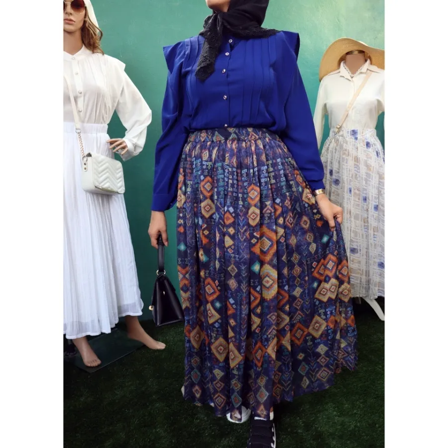 دامن حریر زنانه بلند آبی