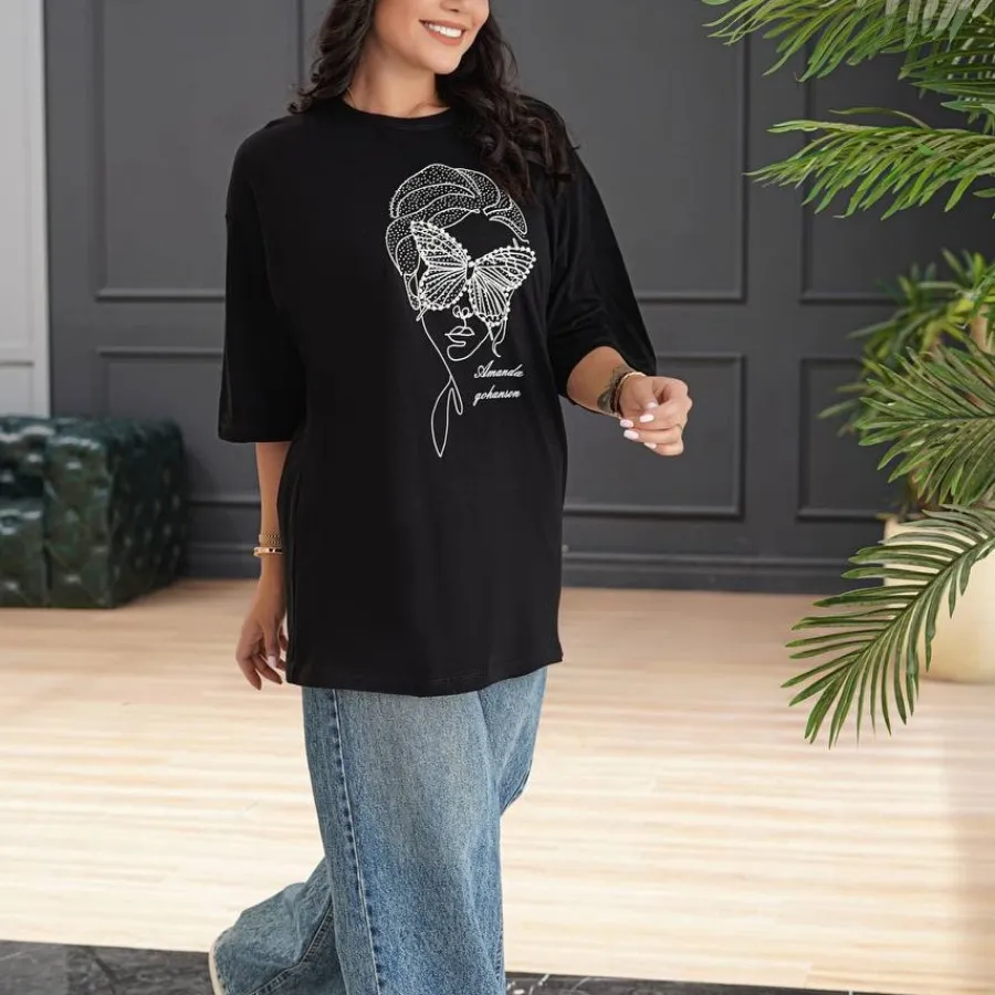 تیشرت لانگ طرح رخ