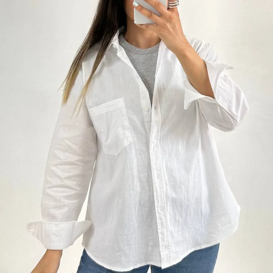 شومیز لینن سفید اروپایی