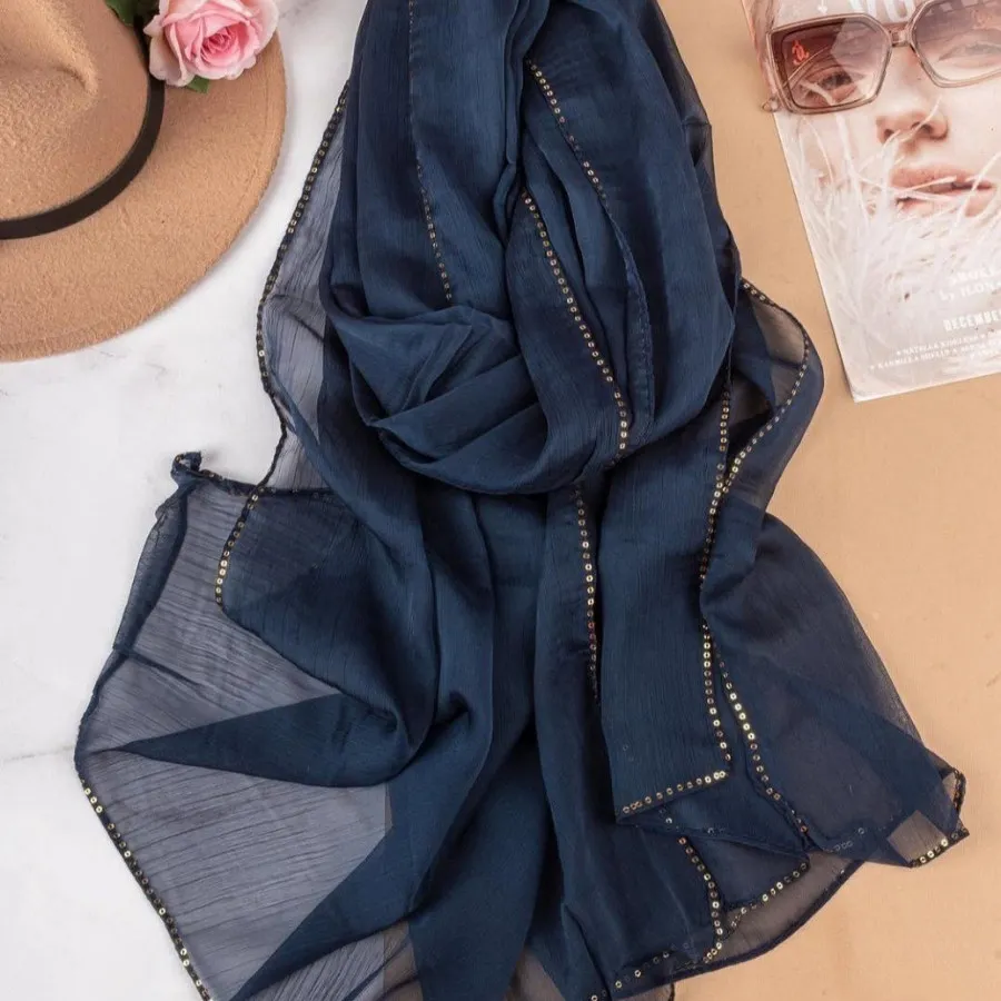 شال حریر لبه پولکی