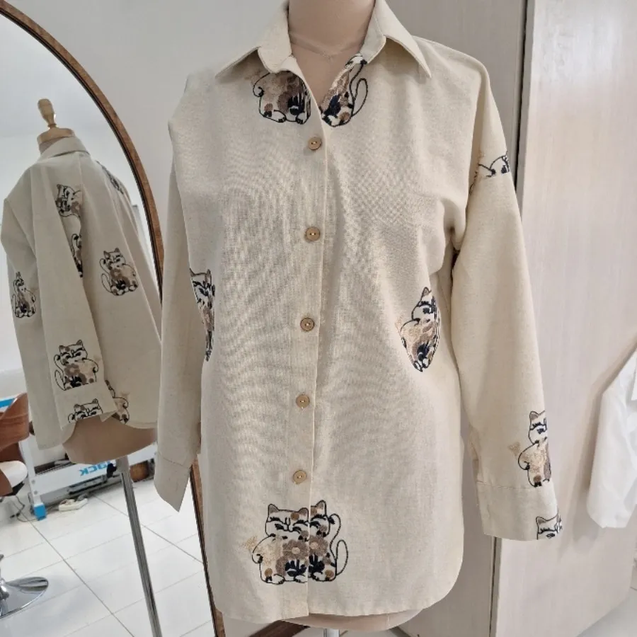 شومیز لینن طرح گربه