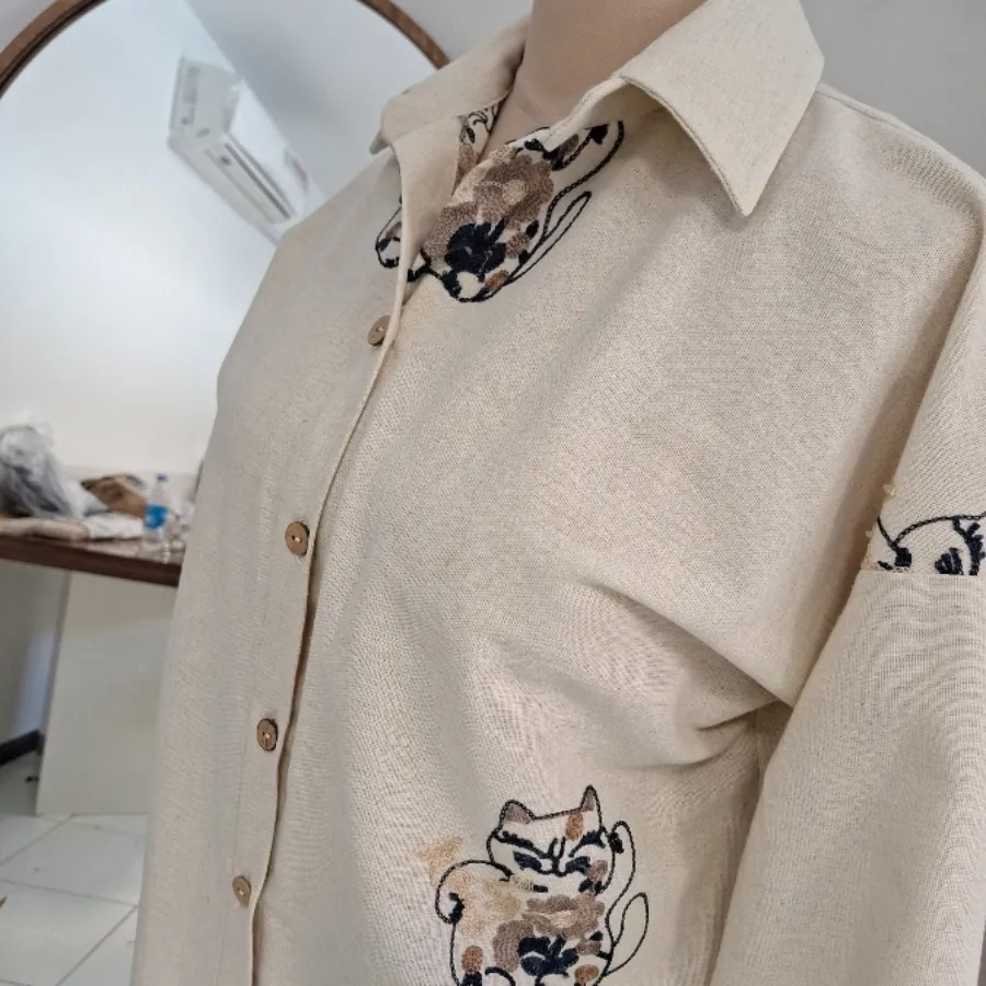 شومیز لینن طرح گربه