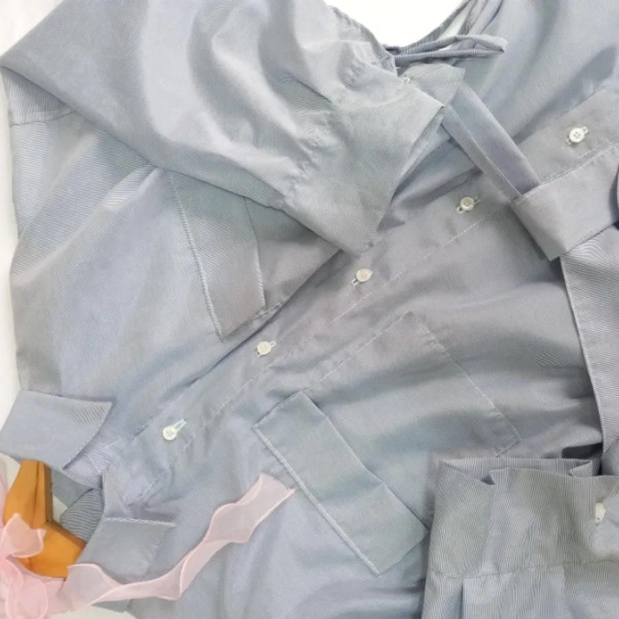 شومیز آبی /سفید راه راه