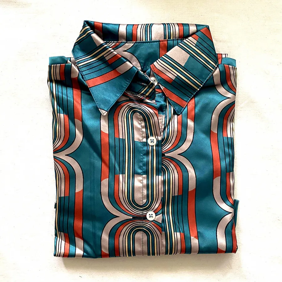 شومیز وینتیج ساتن ترک