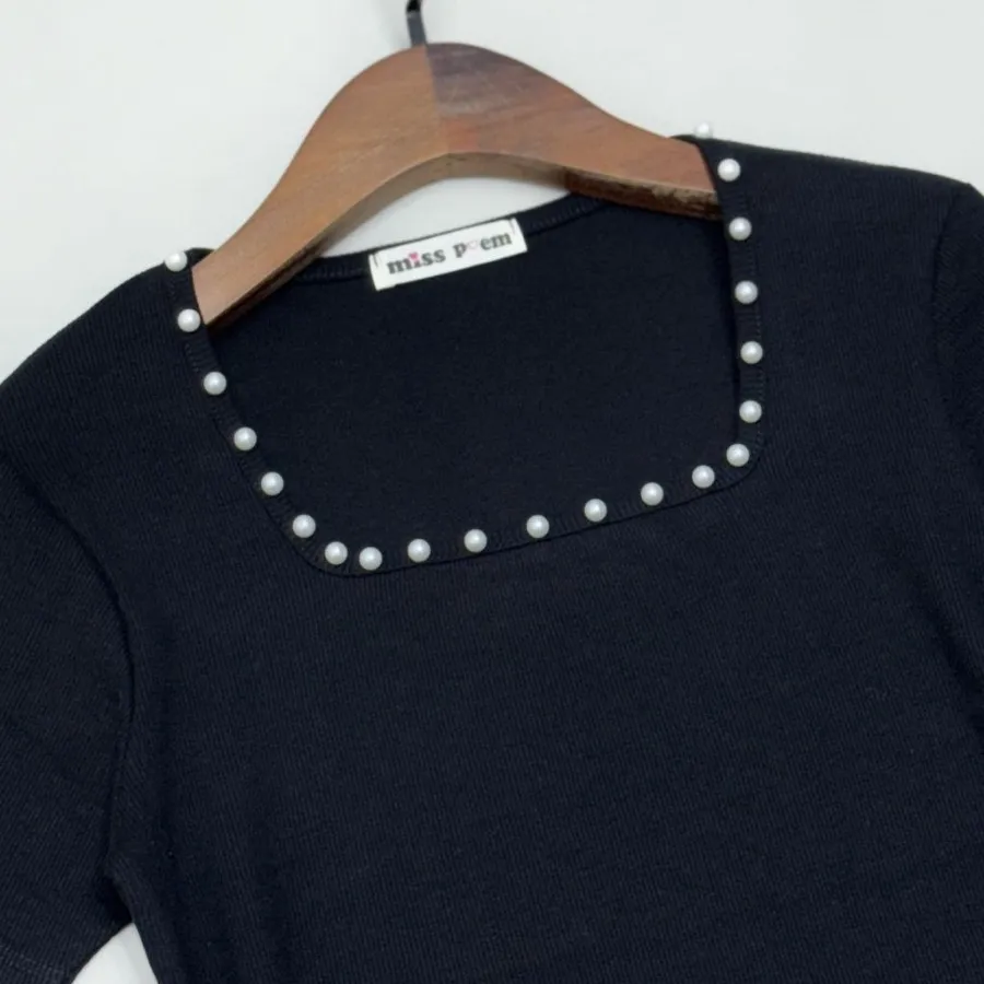 بلوز یقه خشتی مرواریدی