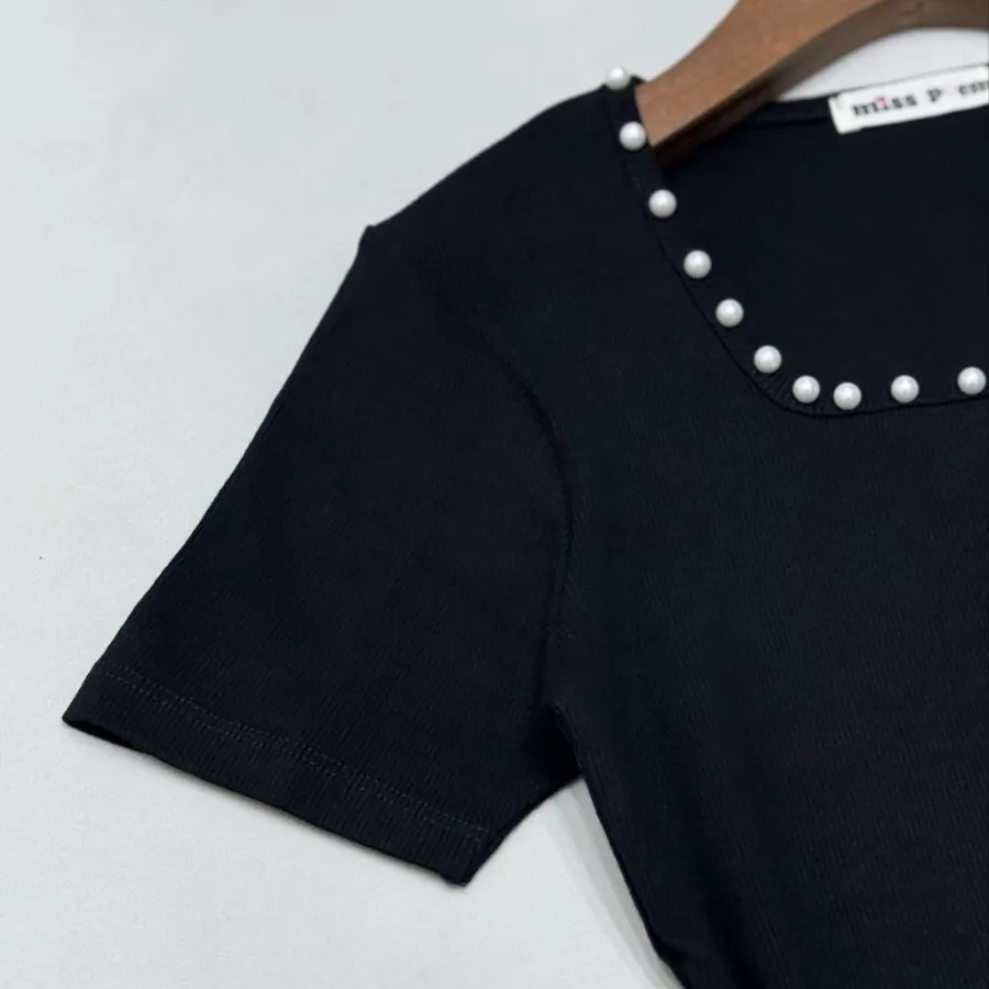 بلوز یقه خشتی مرواریدی