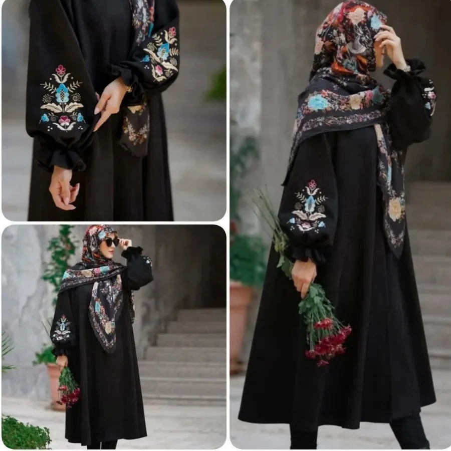 مانتو بلند با گلدوزی