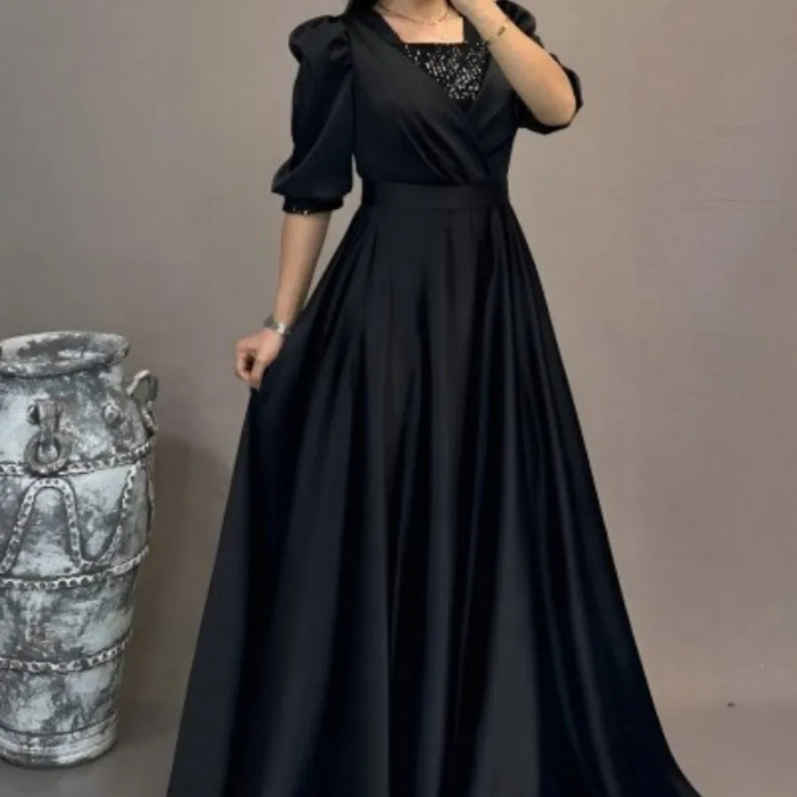 پیراهن مجلسی مشکی سبز