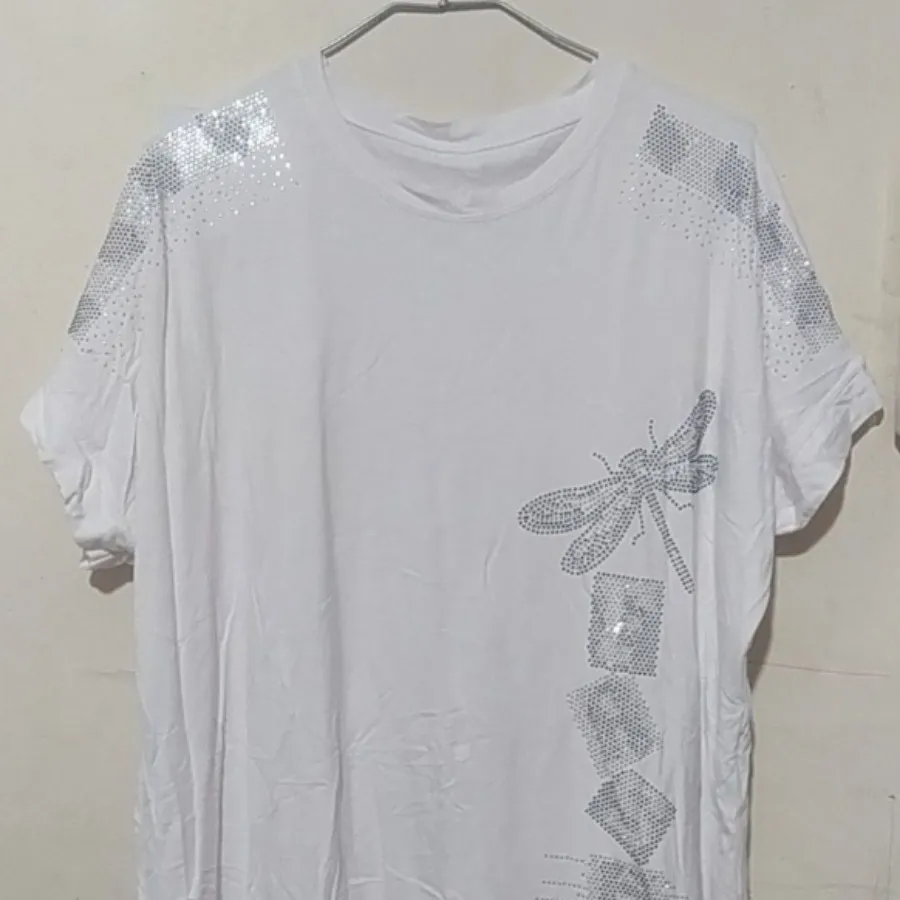 تیشرت ویسکوز سفید نگینی