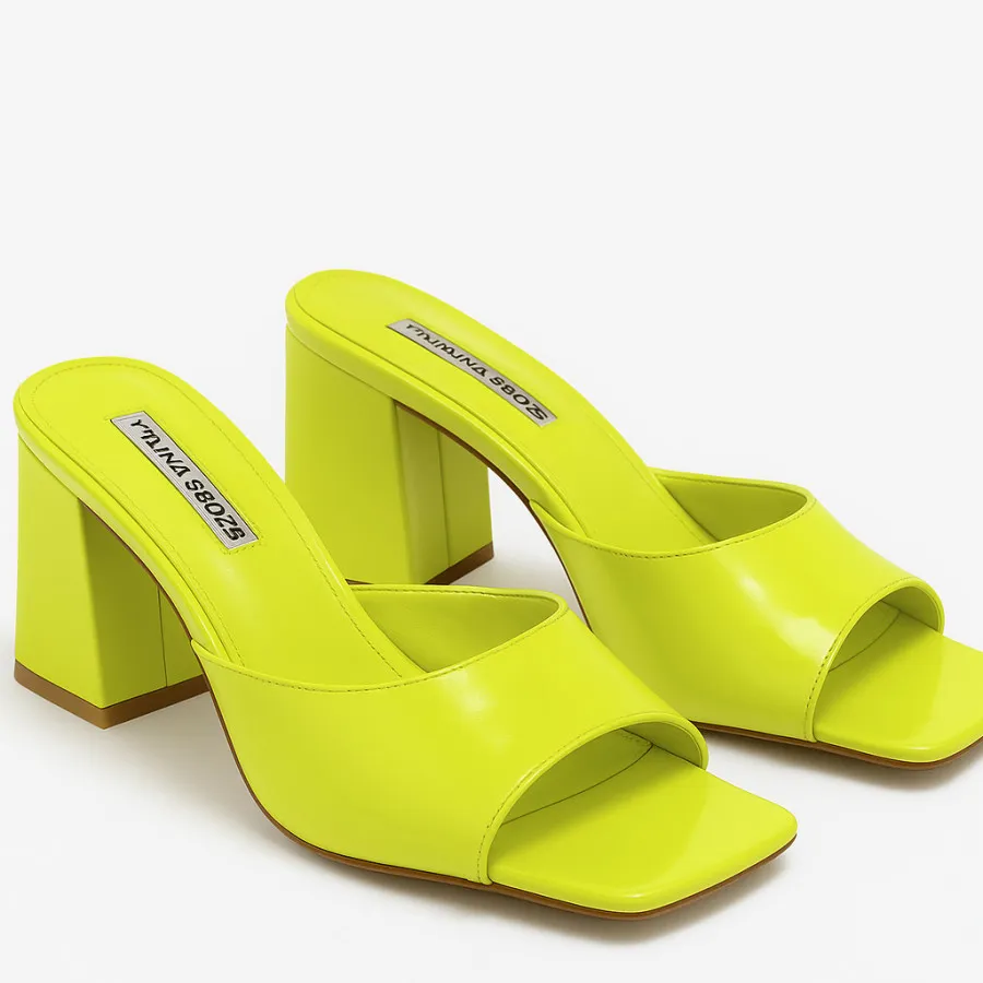 کفش پاشنه پهن لیمویی