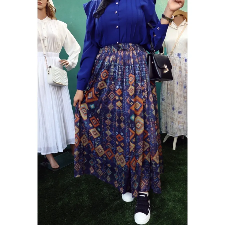 دامن حریر زنانه بلند آبی