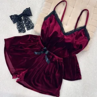 تاپ شلوارک مخمل یاقوتی