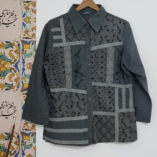 شومیز مانتویی سبز تیره