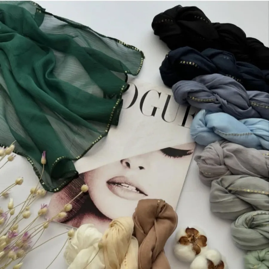 شال حریر لبه پولکی