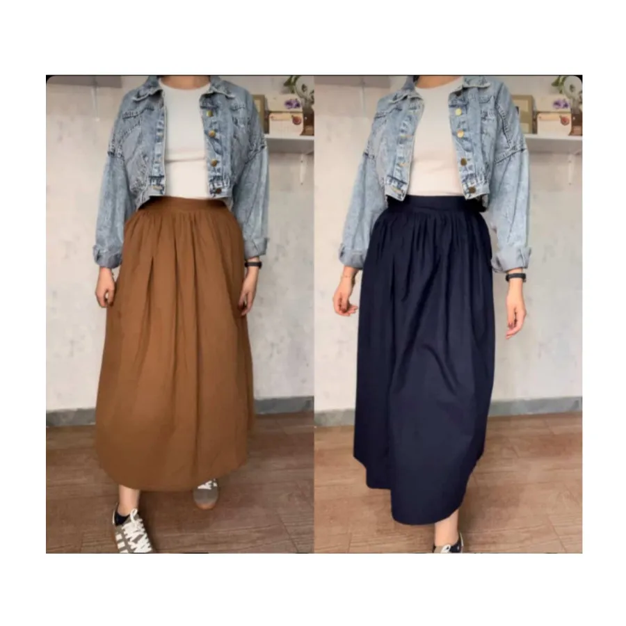 دامن لینن سورمه ای و قهوه