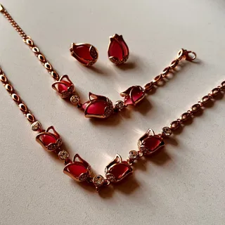 ست زیورآلات لاله صورتی