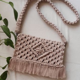 کیف مکرومه رنگ نسکافه ای