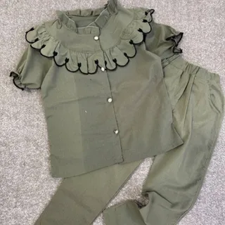 ست کتان یقه چین دار