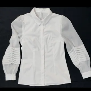 شومیز سفید با آستین حریر