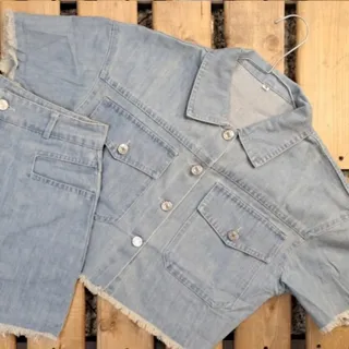 ست کراپ کت و شلوارک جین