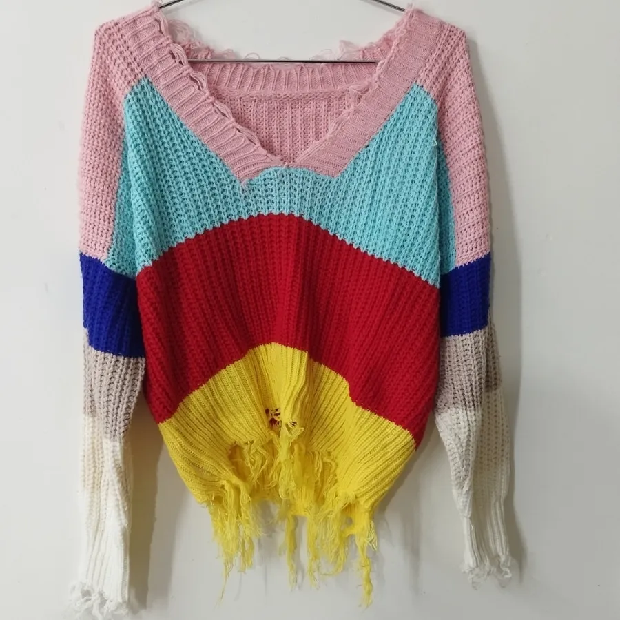 پیراهن بافتنی رنگی رنگی