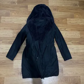 پالتو گرم مشکی کلاه دار