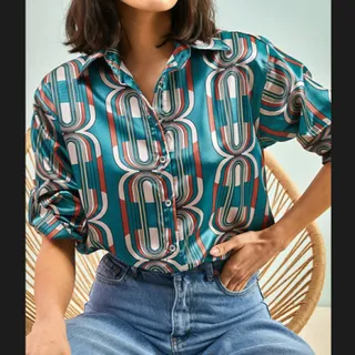 شومیز وینتیج ساتن ترک