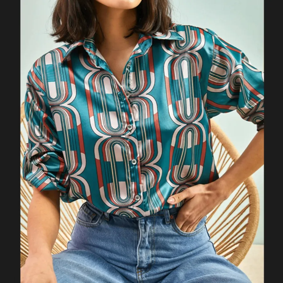 شومیز وینتیج ساتن ترک