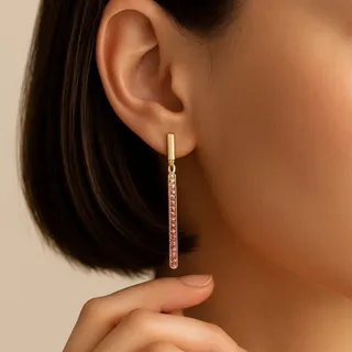 گوشواره آویز نگین صورتی