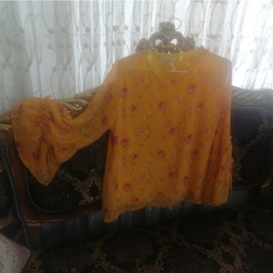 شومیز حریر آستردار زرد