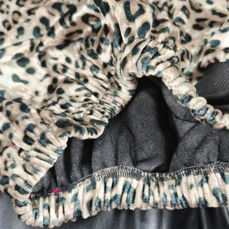 بلوز شلوار چرم مخمل پلنگی