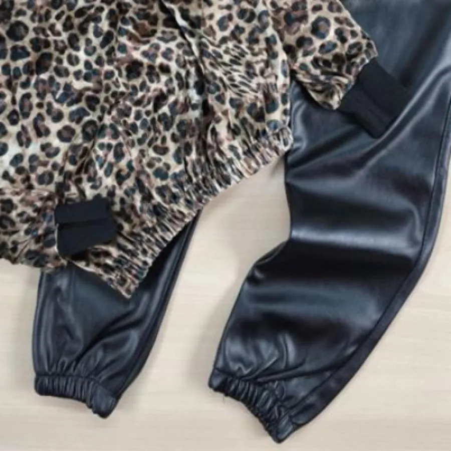 بلوز شلوار چرم مخمل پلنگی