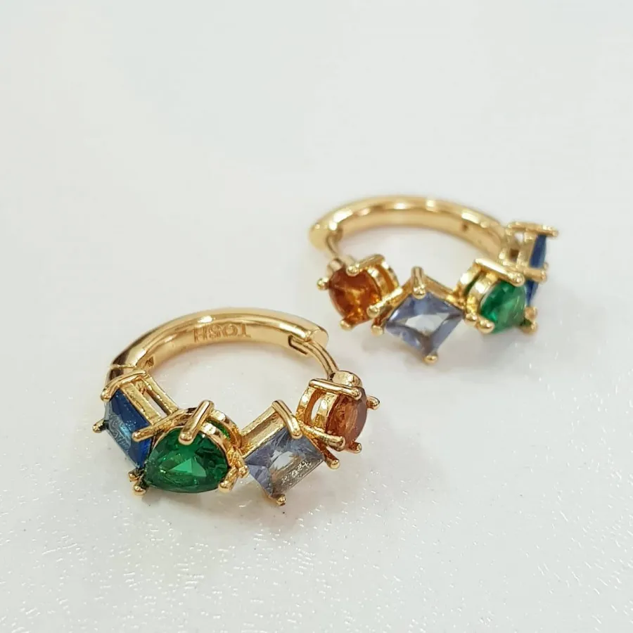 گوشواره آب طلا نگین رنگی