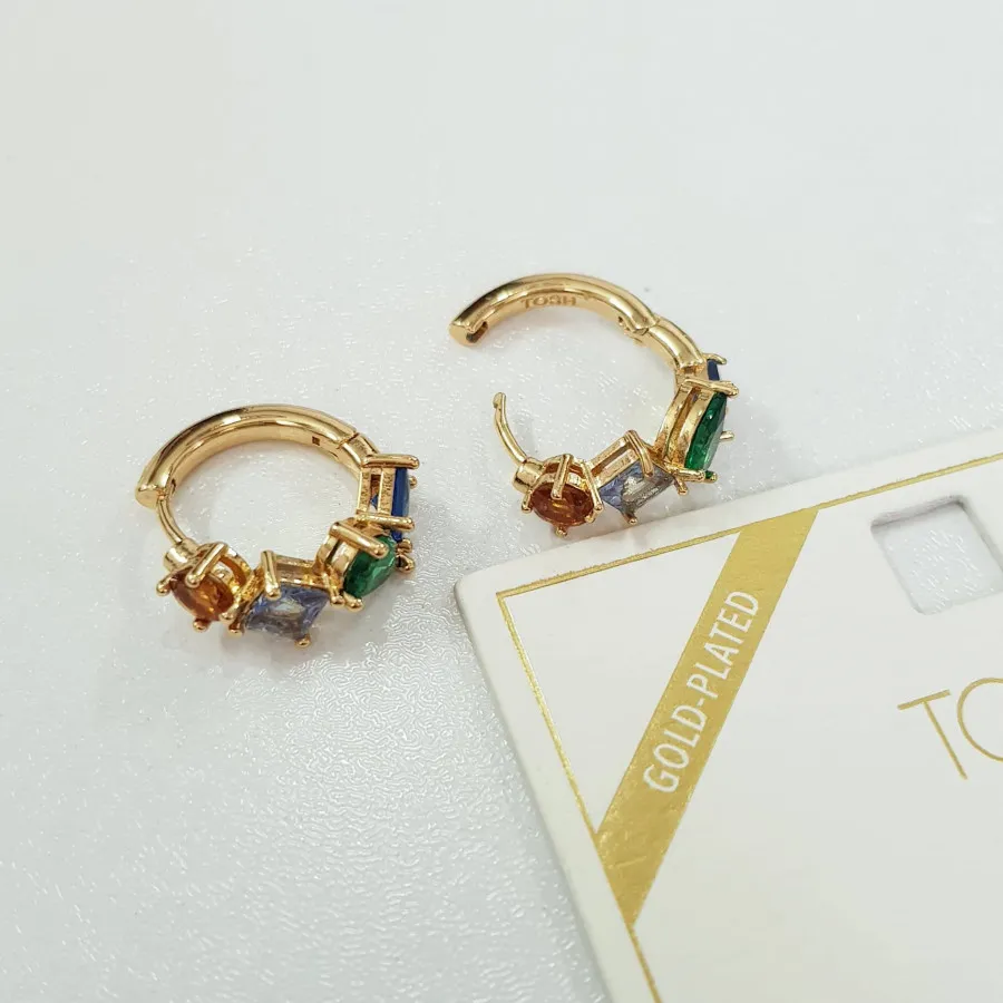 گوشواره آب طلا نگین رنگی