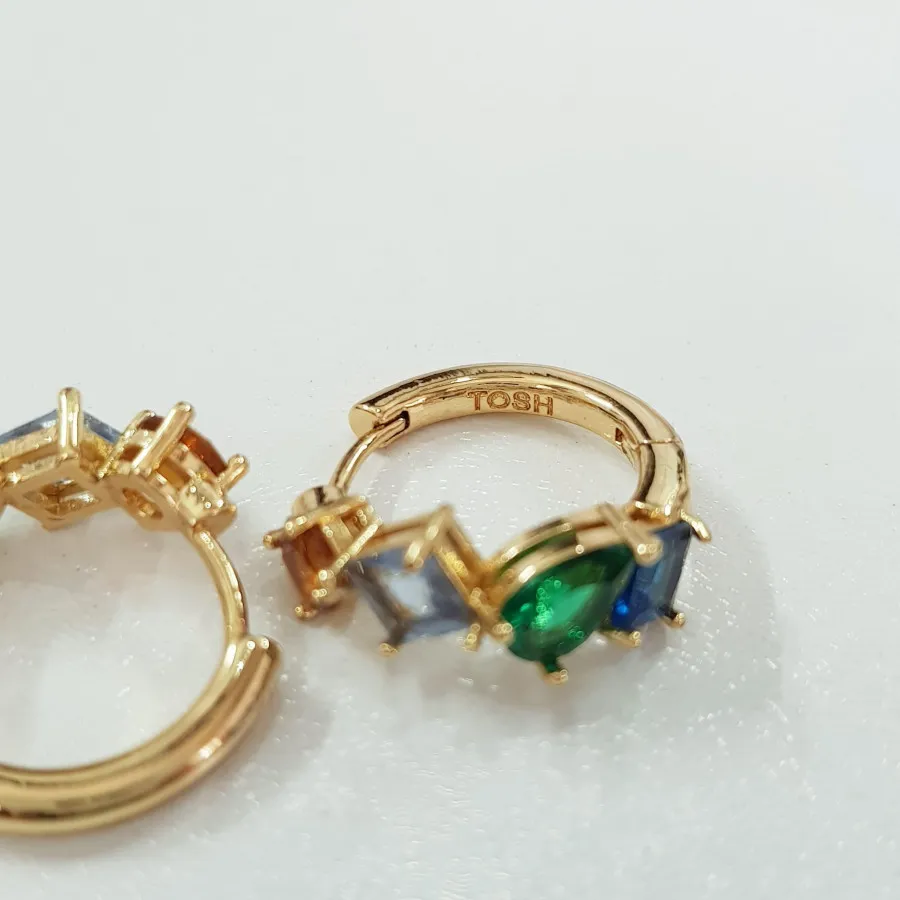 گوشواره آب طلا نگین رنگی