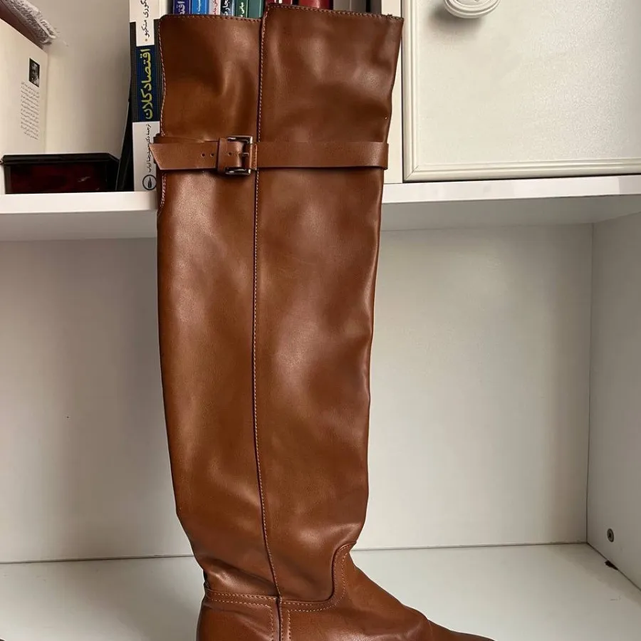 بوت بلند زنانه چرمی قهوه