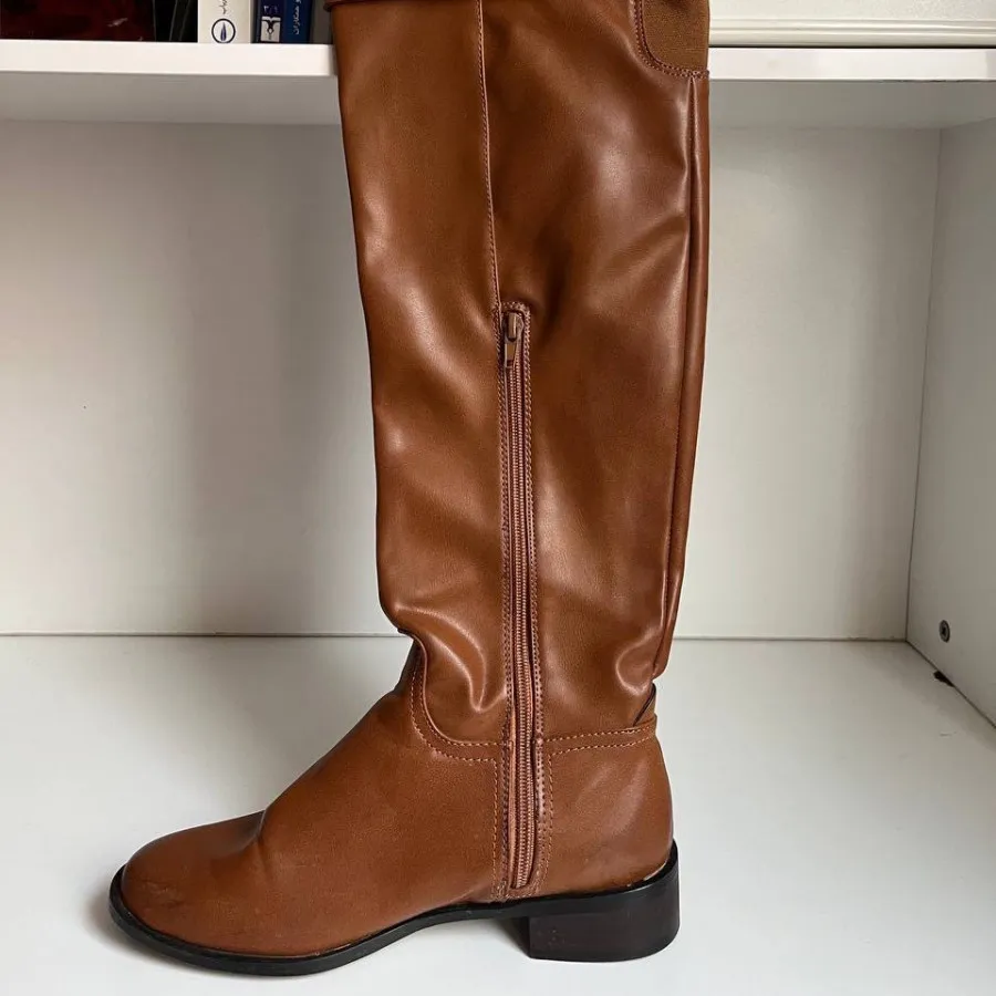 بوت بلند زنانه چرمی قهوه