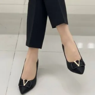 کفش ساتن شیاری پاشنه5سانت