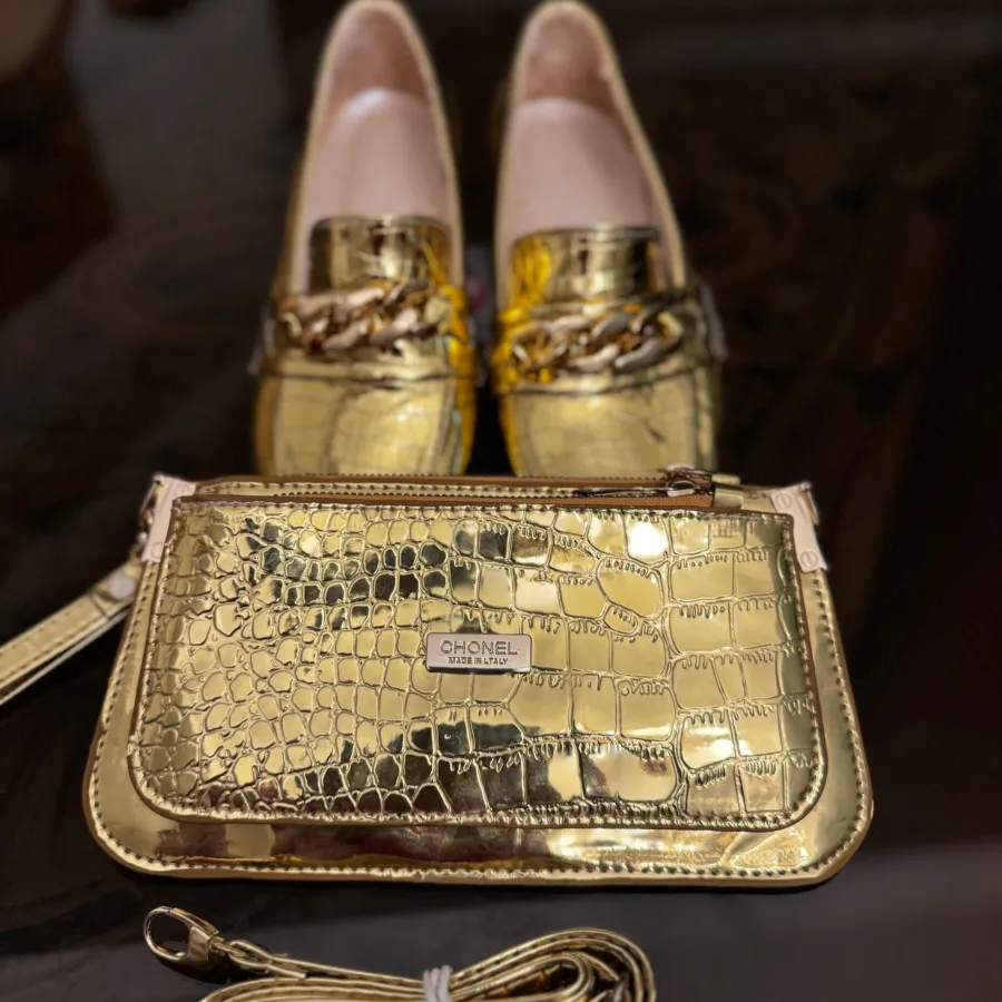 ست کیف و کفش طلایی
