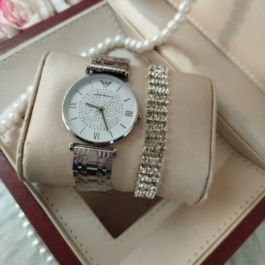 ست ساعت و دستبند نگین دار