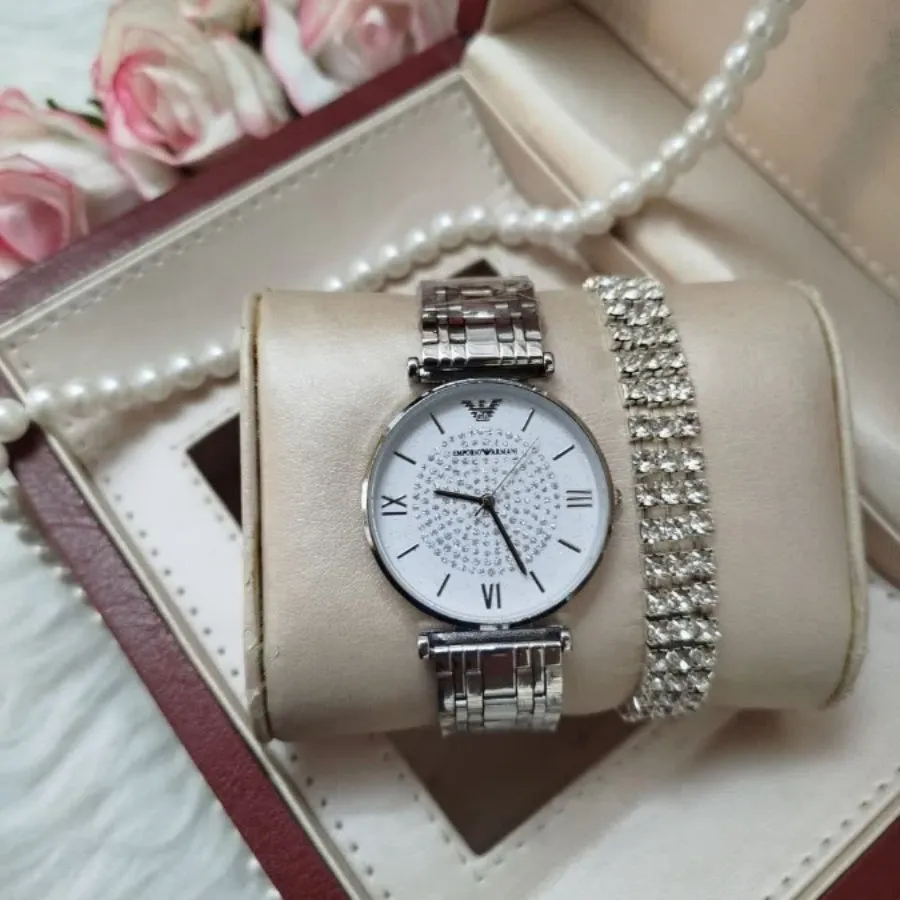 ست ساعت و دستبند نگین دار