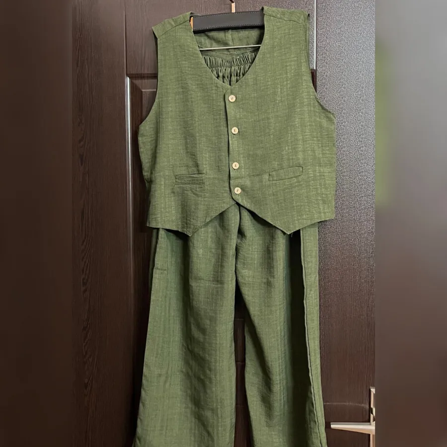 ست جلیقه و شلوار نخی نو