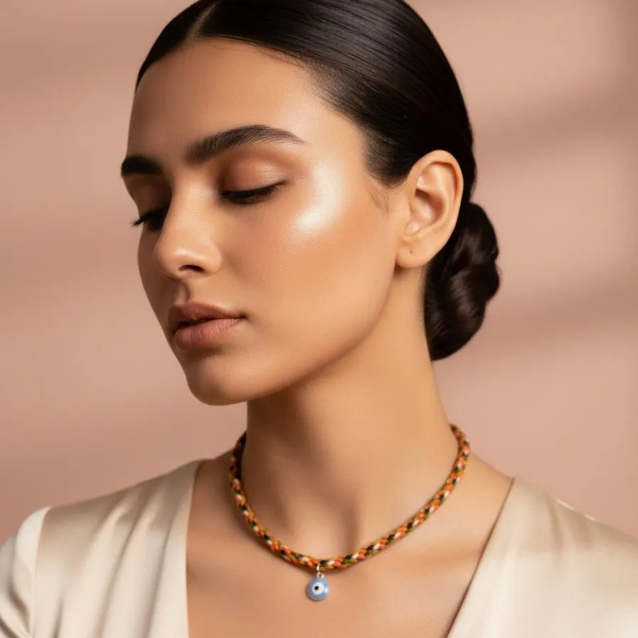 گردنبند بافت با آویز چشم