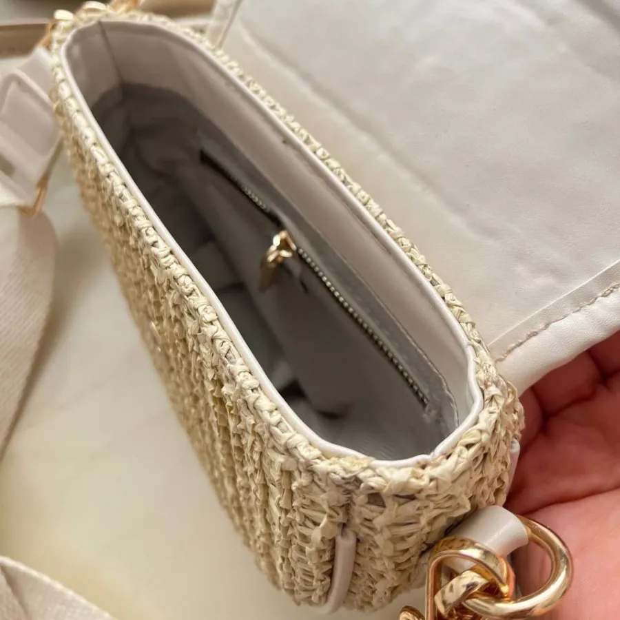 کیف نیم گرد رافیا عسلی