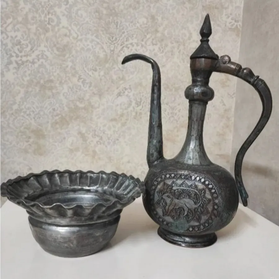 افتابه لگن مسی قدیمی قلم