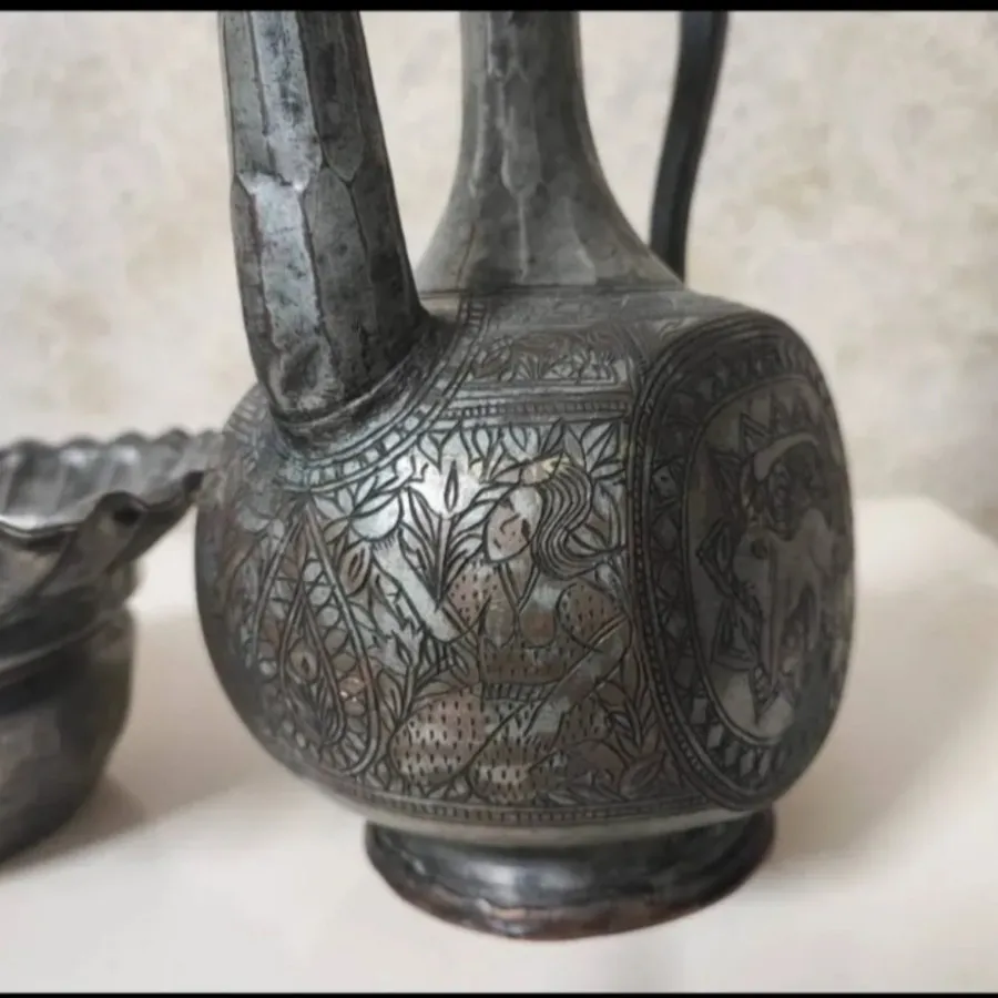 افتابه لگن مسی قدیمی قلم