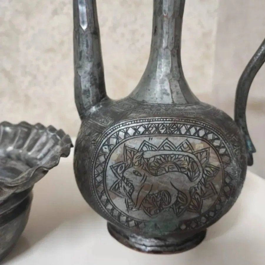 افتابه لگن مسی قدیمی قلم