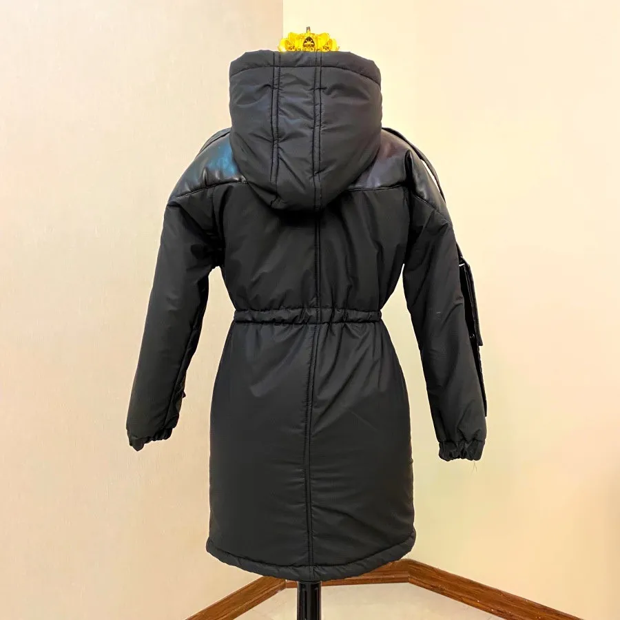 کاپشن مشکی ترکیبی باچرم